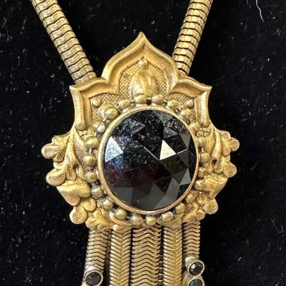 Vintage Jack Smile Egyptian Revival Art Deco Style Brass Bolo Necklace - Picture 6 of 16